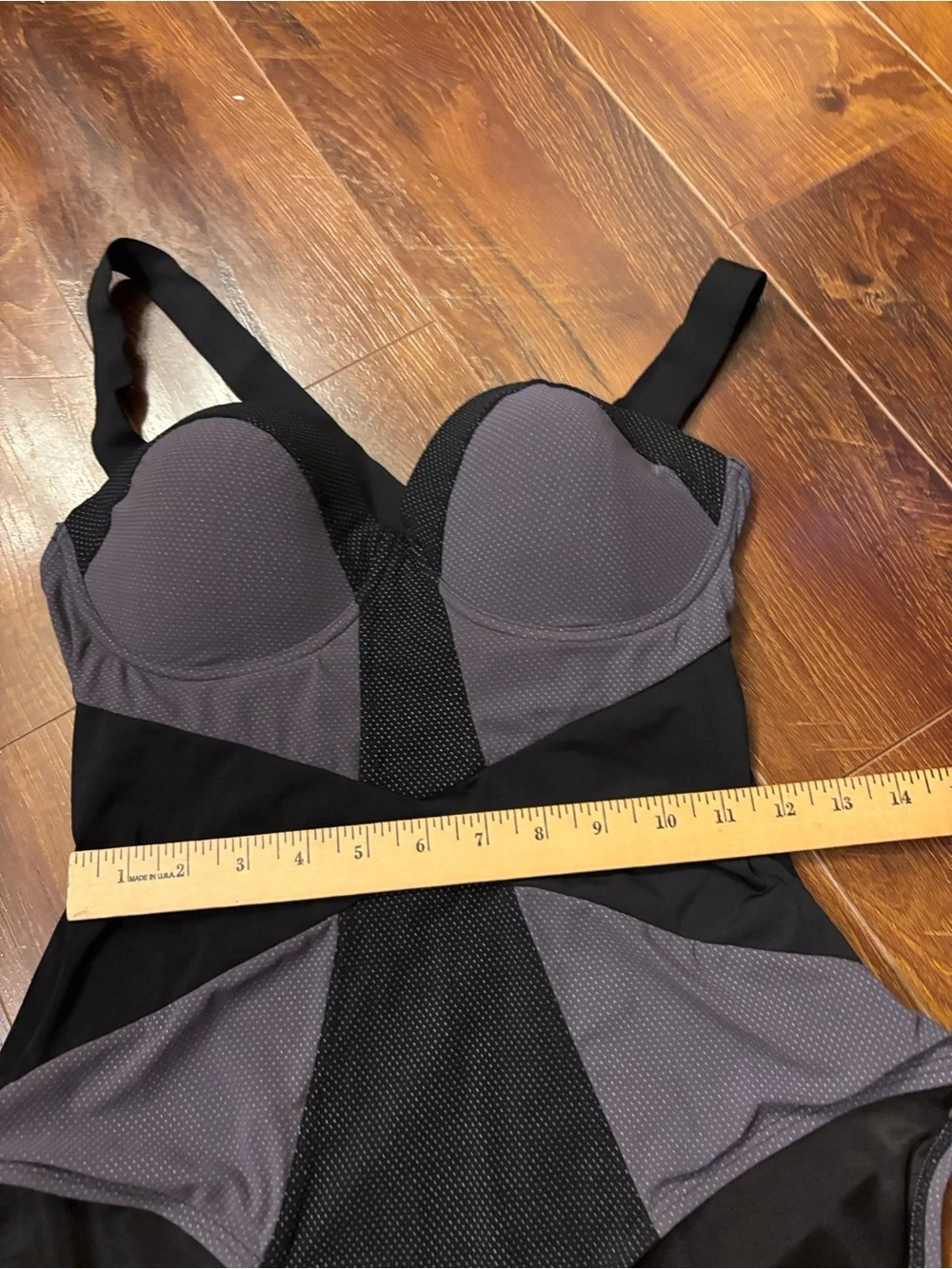 SPANX Black and Grey Dot One-Piece Shapewear Swimsuit Size 12
